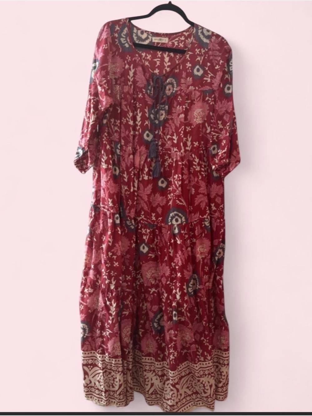 NATURAL LIFE Burgundy Floral Tiered Maxi Dress